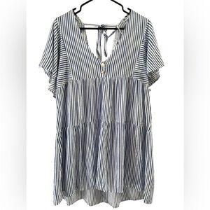 Zara Blue and White Striped Tunic Top
